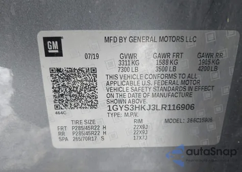 2020 Cadillac Escalade Esv 2Wd Luxury z USA, uszkodzony, nr VIN 1GYS3HKJ3LR116906